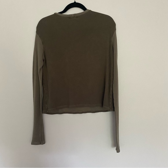 FINAL PRICE Monrow olive green ribbed sleeve crewneck pullover size extra small - Picture 2 of 4